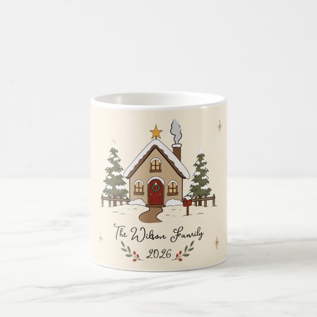Personalized Cozy Christmas Cottage  Coffee Mug (Center)