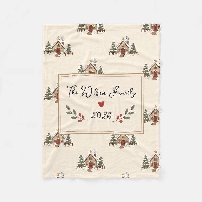 Personalized Cozy Christmas Cottage  Fleece Blanket (Front)
