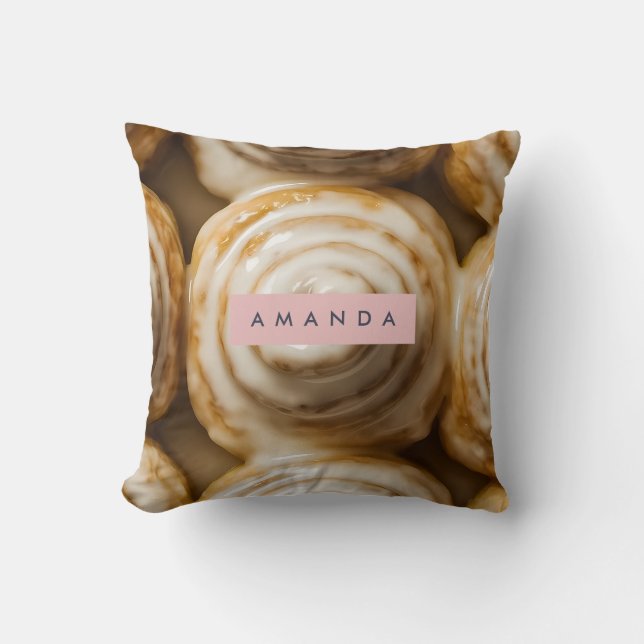 Personalized Cozy Cinnamon Roll Swirl  Throw Pillow (Front)