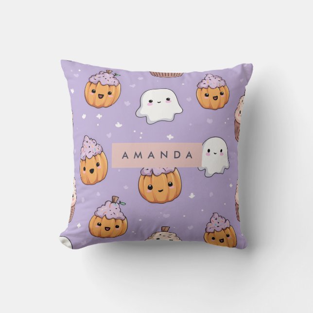 Personalized Cozy Fall  Autumn Pumpkin Cupcake Throw Pillow (Front)