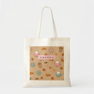 Personalized Cozy Fall Autumn Pumpkin Pie Doughnut Tote Bag