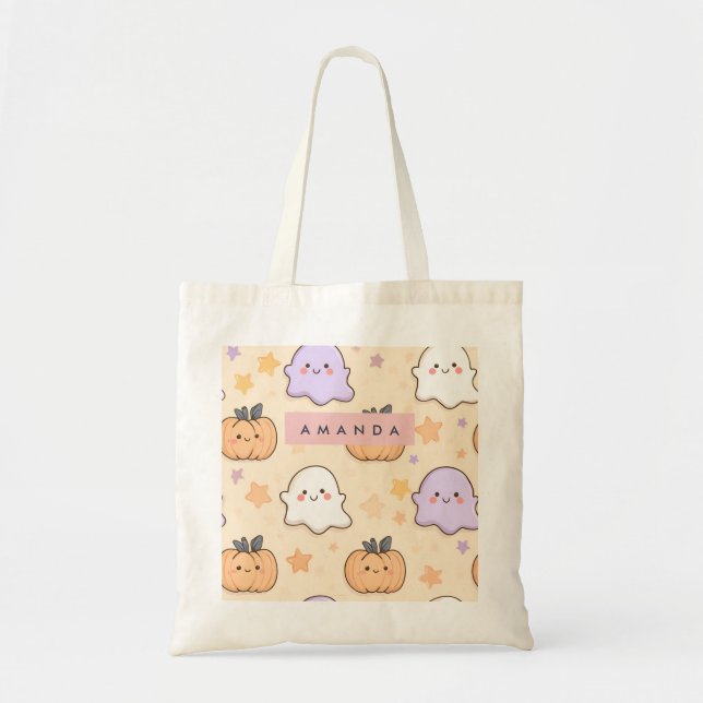 Personalized Cozy Fall Halloween Ghost Pumpkin  Tote Bag (Front)