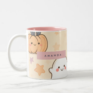 Personalized Cozy Fall Halloween Ghost Pumpkin Two-Tone Coffee Mug