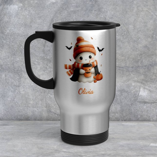 Personalized Cozy Ghost Pumpkin  Travel Mug (Creator Uploaded)