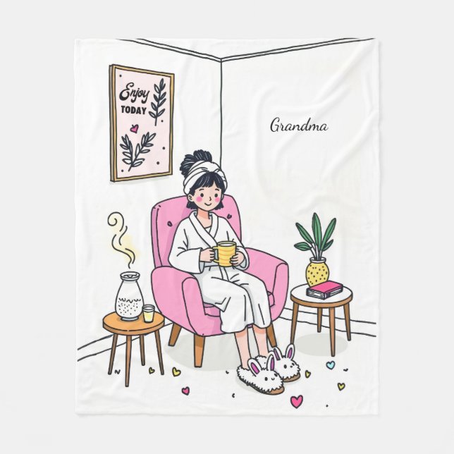 Personalized Cozy Grandma Gift Soft Relaxing Self  Fleece Blanket (Front)
