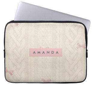 Personalized Cozy Knit with Pink Ribbon Accents Laptop Sleeve