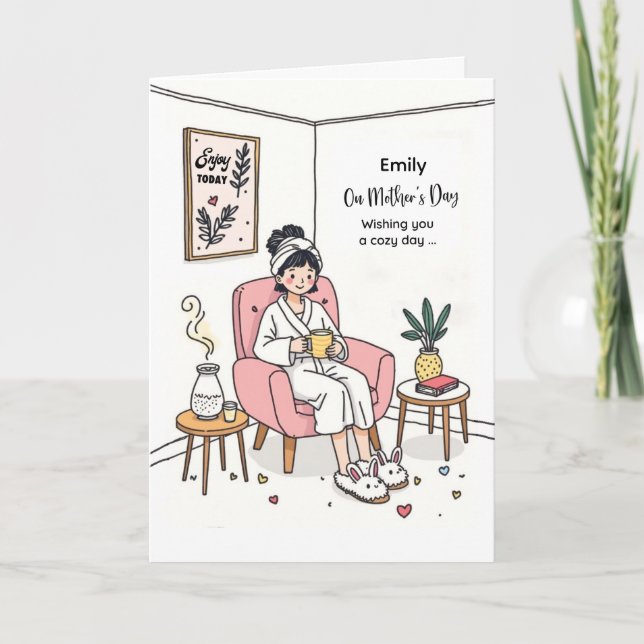 Personalized Cozy Mom Gift Cute Relaxing Self Care Card (Front)