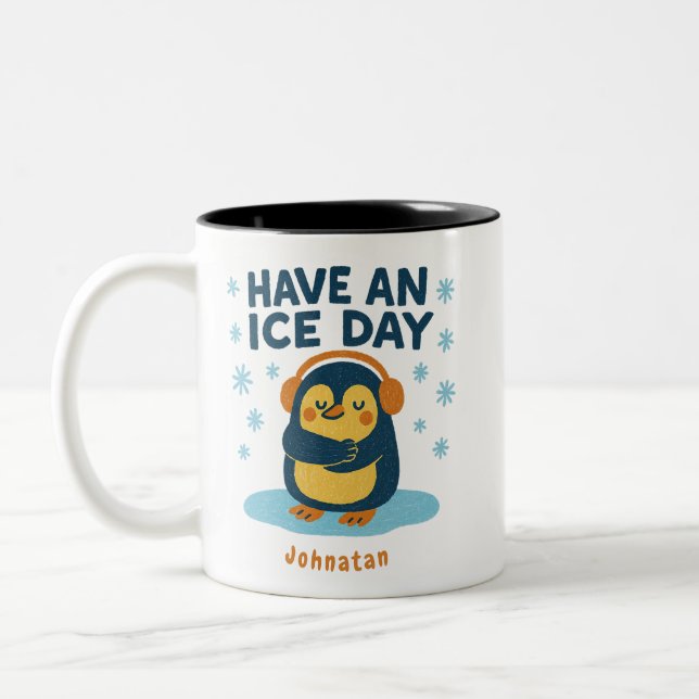 Personalized Cozy Penguin Mug – “Have an Ice Day” (Left)