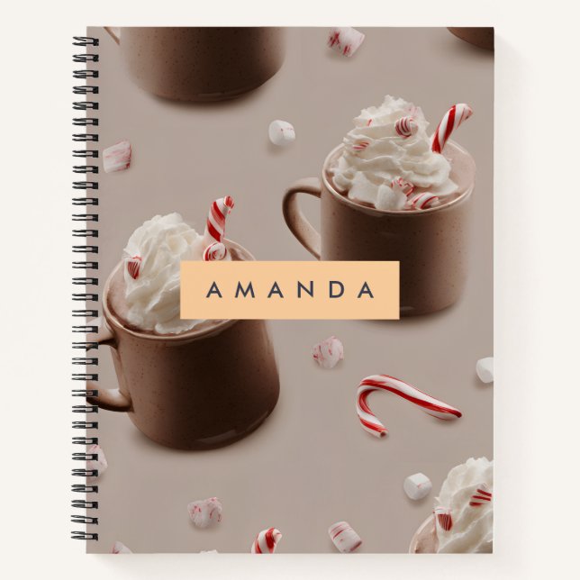 Personalized Cozy Peppermint Hot Chocolate Pattern Notebook (Front)