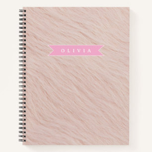 Personalized cozy pink fuzzy faux fur texture notebook