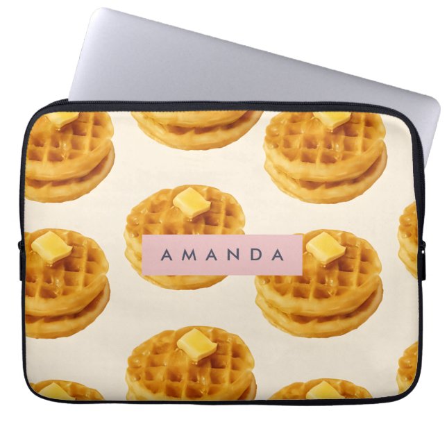 Personalized Cozy Waffle Breakfast Pattern Laptop Sleeve (Front)
