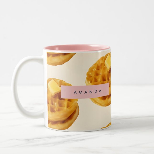 Personalized Cozy Waffle Breakfast Pattern Two-Tone Coffee Mug (Left)