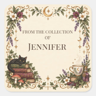 Personalized Cozy Witchy Bookplate Square Sticker