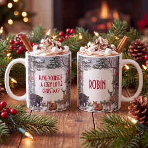 Personalized Cozy Woodland Animal Christmas Coffee Mug