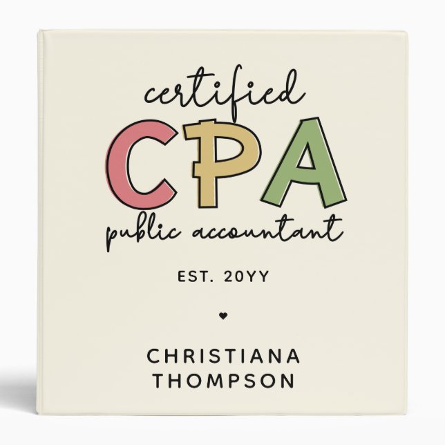 Personalized CPA Certified Public Accountant Gifts Binder (Front)