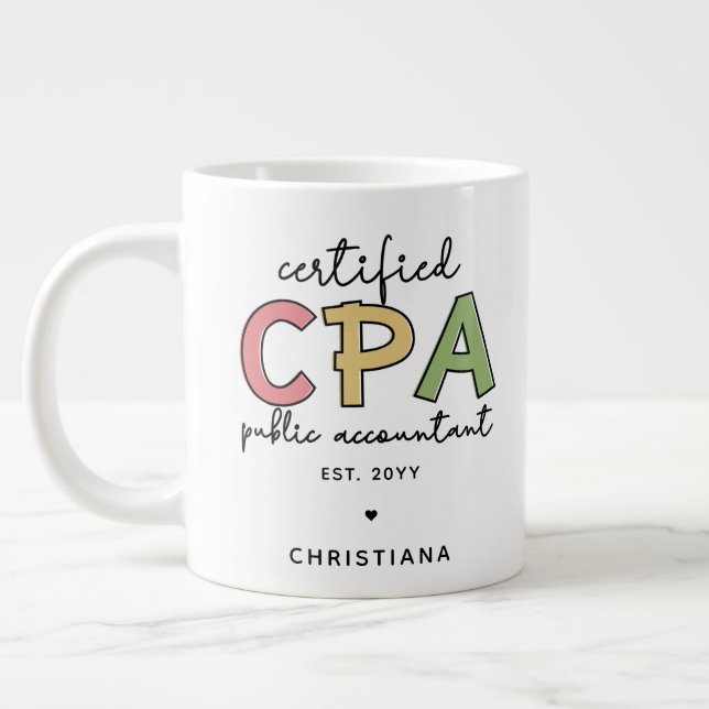 Personalized CPA Certified Public Accountant Gifts Large Coffee Mug (Left)