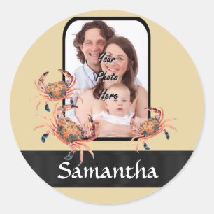 Personalized crab classic round sticker