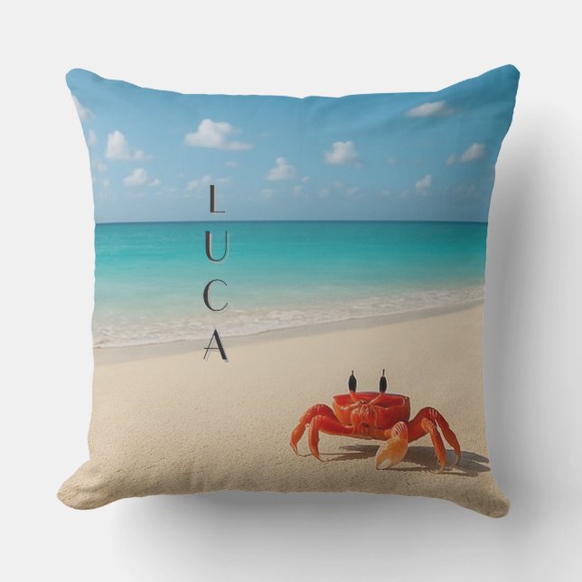 Personalized Crab Pillow – Luca | 20x20" Outdoor (Front)