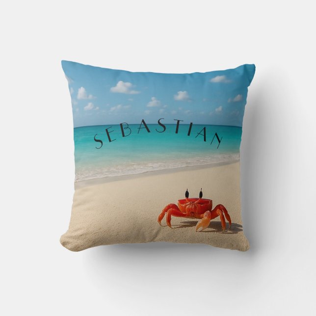 Personalized Crab Pillow – Sebastian Beach Decor (Front)