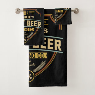 Personalized Craft Beer Label Brewing Company Bar Bath Towel Set