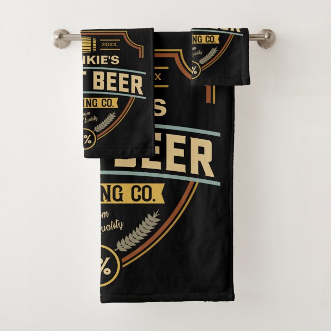 Personalized Craft Beer Label Brewing Company Bar Bath Towel Set (Insitu)