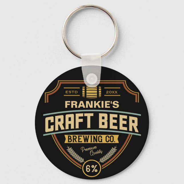 Personalized Craft Beer Label Brewing Company Bar  Keychain (Front)
