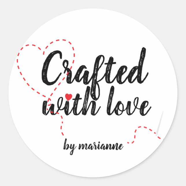 personalized CRAFTED WITH LOVE sewing Classic Round Sticker (Front)