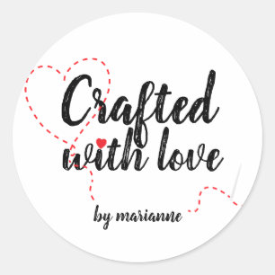personalized CRAFTED WITH LOVE sewing Classic Round Sticker