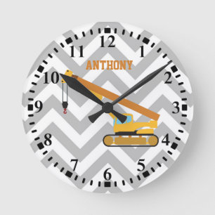 Personalized Crane Construction Truck Zigzag Round Clock
