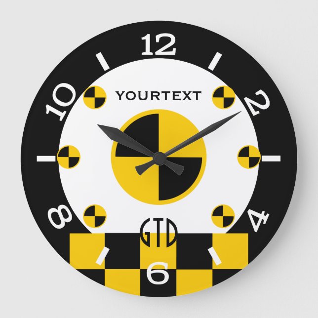 Personalized Crash Test Markers Graphics Dial on a Large Clock (Front)