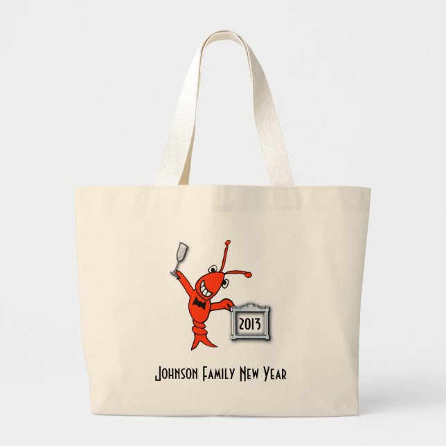 Personalized Crawfish / Lobster New Year Toast Large Tote Bag (Front)