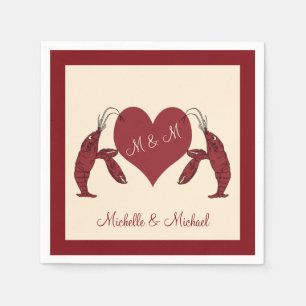 Personalized Crawfish Lobsters With Heart Napkin
