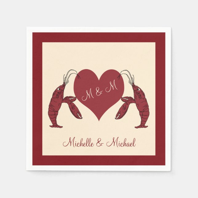 Personalized Crawfish Lobsters With Heart Napkin (Front)