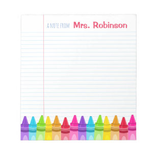 Personalized Crayon Colourful Teacher's Notepad