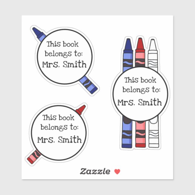 Personalized Crayon Library Book Stickers (Sheet)