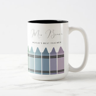 Personalized Crayon Rainbow Worlds Best Teacher  Two-Tone Coffee Mug