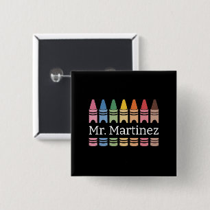 Personalized Crayon Teacher Name Cute Back School 2 Inch Square Button