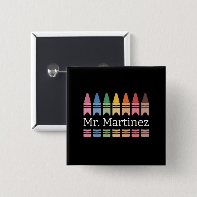 Personalized Crayon Teacher Name Cute Back School 2 Inch Square Button (Front & Back)