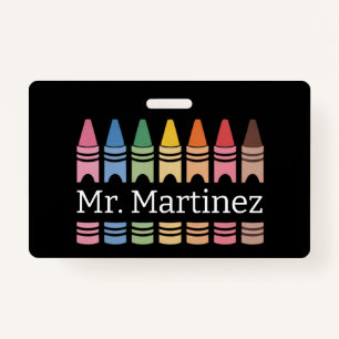 Personalized Crayon Teacher Name Cute Back School Badge