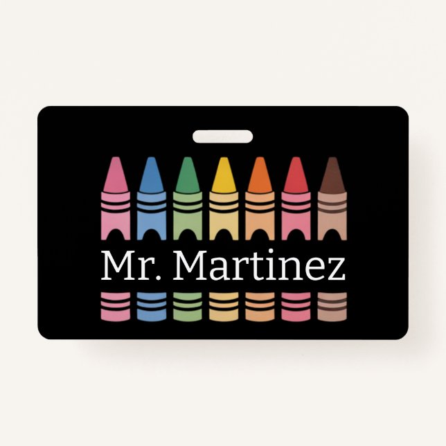 Personalized Crayon Teacher Name Cute Back School Badge (Front)