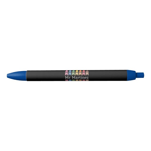 Personalized Crayon Teacher Name Cute Back School Black Ink Pen (Front)