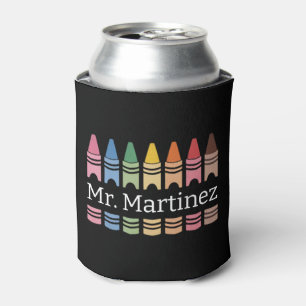 Personalized Crayon Teacher Name Cute Back School Can Cooler