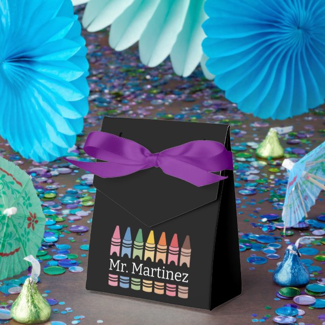 Personalized Crayon Teacher Name Cute Back School Favor Box (Party)