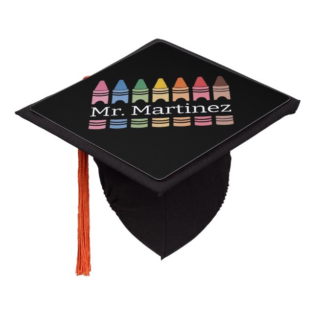 Personalized Crayon Teacher Name Cute Back School Graduation Cap Topper (Angled)