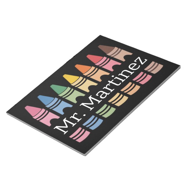 Personalized Crayon Teacher Name Cute Back School Notepad (Angled)