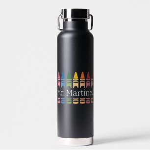 Personalized Crayon Teacher Name Cute Back School Water Bottle