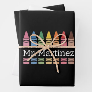 Personalized Crayon Teacher Name Cute Back School Wrapping Paper Sheet