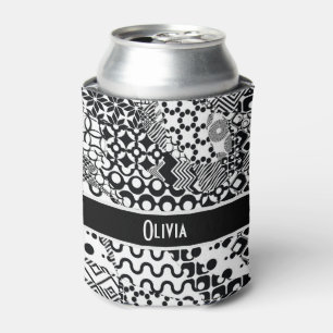 Personalized, Crazy Black & White Pattern 7 Can Cooler