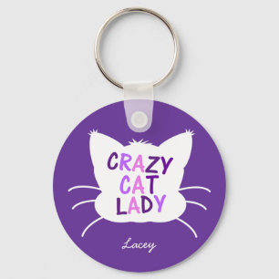Personalized Crazy Cat Lady - Purple Keychain
