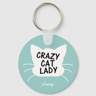 Personalized Crazy Cat Lady - wavecrest blue Keychain